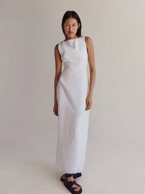 DISSH TYLA WHITE LINEN MIDI DRESS